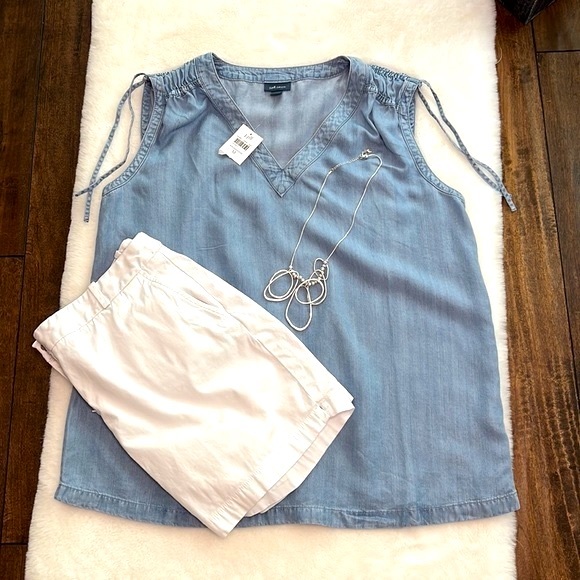 J. Jill Denim Top Sleeveless Popover Chambray 100% Tencel Size Medium NWT - Picture 5 of 12